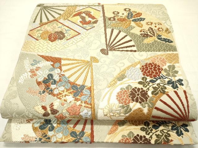 長閑やかさ屋御召しもの●織文意匠鈴木 六通柄袋帯 唐錦 能衣舞扇文 金糸 正絹 珠玉 DABD0365op