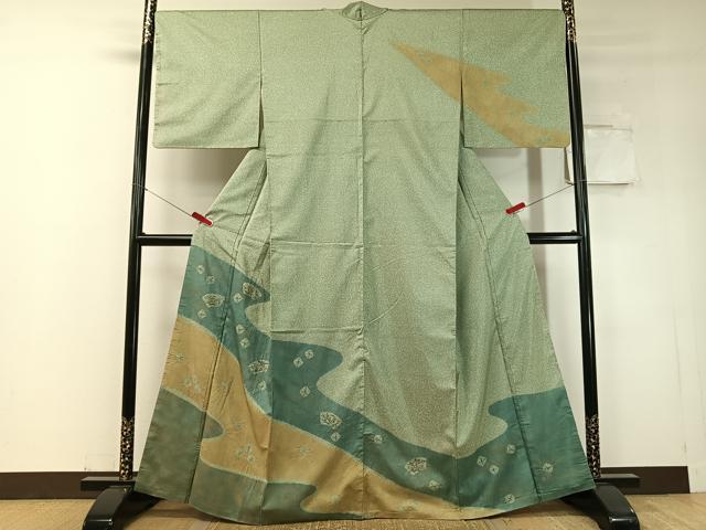 平和屋着物●本場染大島紬　訪問着　手描き　絞り　流水地紙花文　金彩　正絹　逸品　CABD8206vp｜平和屋