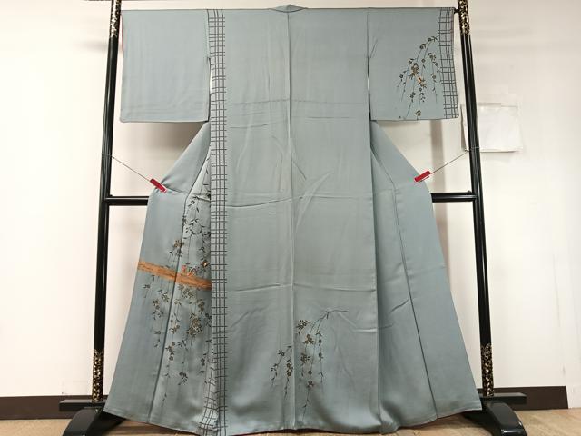 平和屋着物●訪問着　駒刺繍　霞枝垂れ花蝶文　金彩　正絹　逸品　CABD8222vp｜平和屋