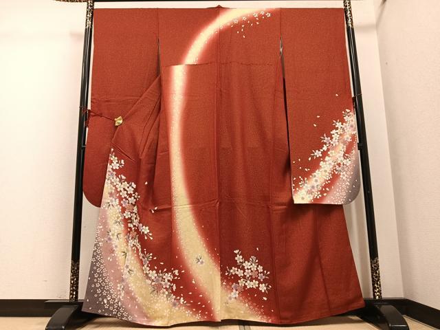長閑やかさ屋御召しもの●晴れ晴れしい振袖 桜文 暈し染め 金通し地 正絹 珠玉 AABG4136ph