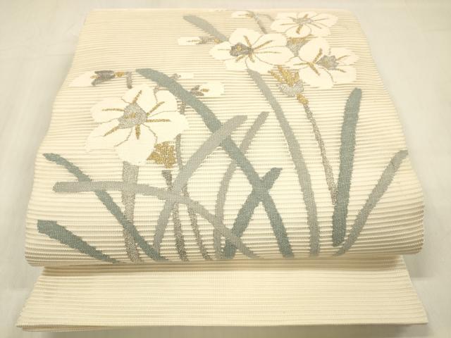 長閑やかさ屋お召しもの＊夏物 絽綴れ 膜鳴楽器柄袋帯 顕花植物文 現ナマ糸 正絹 珠玉 DABC8403糎