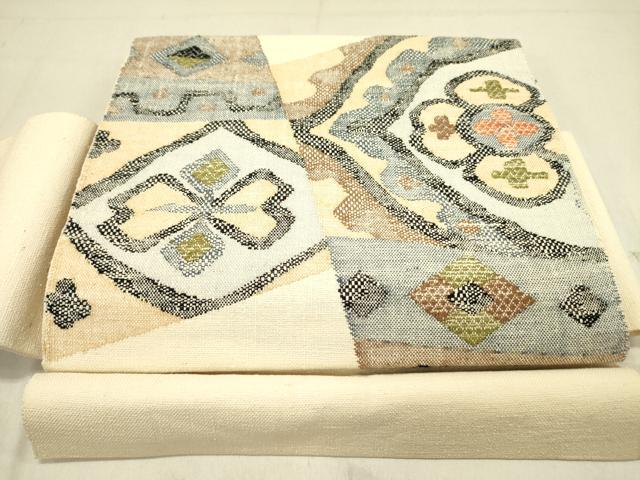 平和屋着物●ワンタッチつけ帯　紬地　抽象花文　正絹　逸品　DABD0038op｜平和屋