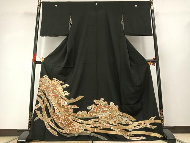 平和屋着物●豪華黒留袖　友禅　駒刺繍　熨斗花文　金彩　正絹　逸品　AABG4368fy｜平和屋