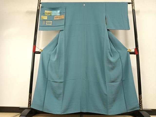 長閑やかさ屋御召しもの●飛び切りな色無地 本藍草木染 牢固たる染 アジサイクレープ 白群色 丹後ちりめん 反端付き添い人 正絹 珠玉 AABH0530fy