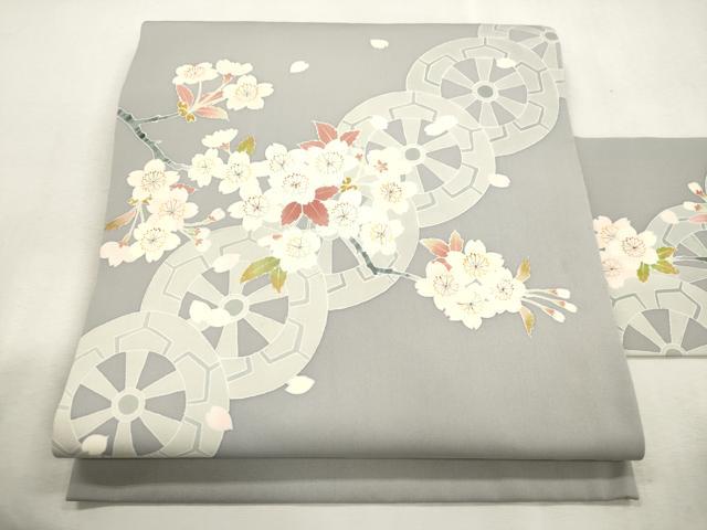 平和屋着物●塩瀬　九寸名古屋帯　片輪車枝花文　金彩　正絹　逸品　CABI7268dy｜平和屋