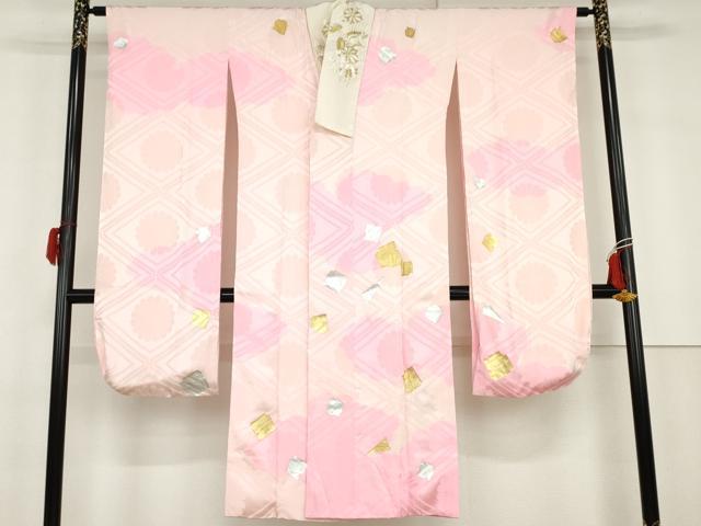 長閑やかさ屋御召しもの●振袖用長襦袢 袷 絞り 花菱地紋 箔散らし広告 現ナマ彩 半衿刺しゅう 広衿仕立てもの 正絹 珠玉 AABG9879cs