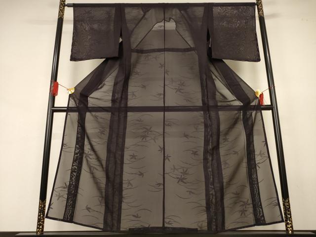 平和屋着物*夏物 色無地 芝葉紋紗 黒紅色 正絹 逸品 AABJ9073jd|平和屋