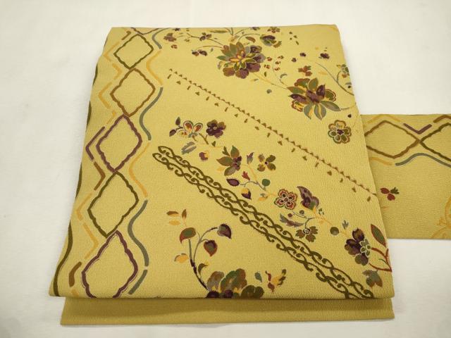 平和屋着物●九寸名古屋帯　更紗花文　鬼しぼ縮緬　正絹　逸品　CABI7327dy｜平和屋