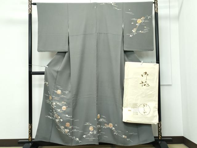 長閑やかさ屋御召しもの●飛び切り 銀座きしや 短い訪問着 吹寄せ文 金彩 藍媚赤銅色地 たとう紙付き添い人 珠玉 CZAA5310s6