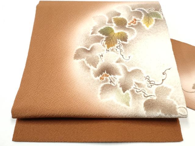 平和屋着物●九寸名古屋帯　葡萄蔦の葉文　金銀彩　正絹　逸品　CABG9200hy｜平和屋