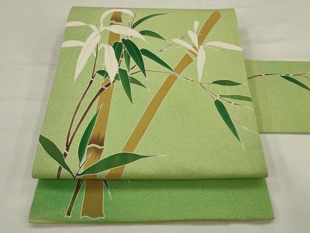 平和屋着物●塩瀬　九寸名古屋帯　笹竹文　金彩　正絹　逸品　AABJ6970pf｜平和屋