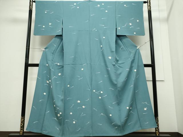 長閑やかさ屋御召しもの▽短い訪問着 単衣 溢れ松葉舞花文 正絹 珠玉 CABF6475ou
