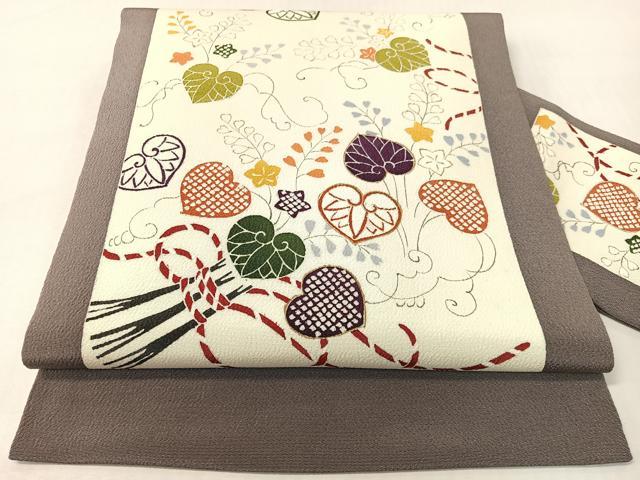 平和屋着物●工芸キモノ野口 九寸名古屋帯 葵文様 鬼しぼ縮緬 正絹 逸品 CABG7789vp|平和屋