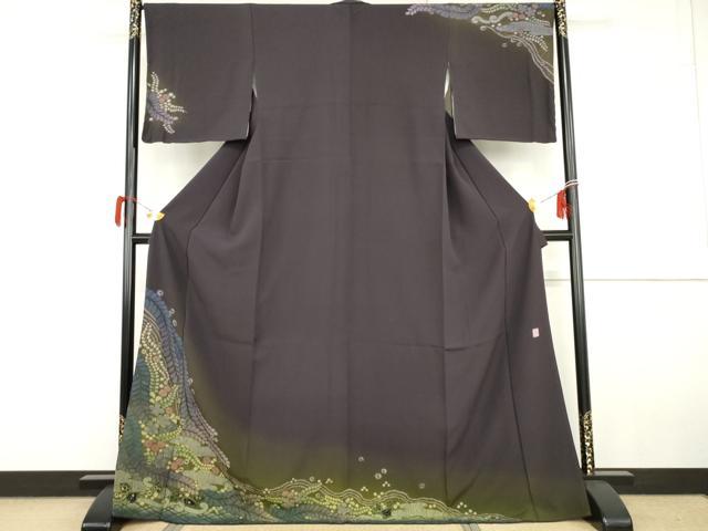 平和屋着物●十日町 名門 滝泰謹製 訪問着 辻が花 絞り 暈し染め 金通し地 ロング丈 正絹 逸品 AABG9887cs|平和屋