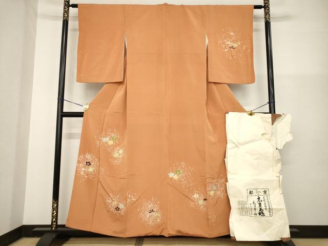 長閑やかさ屋御召しもの●銀座 志ま亀 短い訪問着 舞花文 たとう紙付き添い人 正絹 珠玉 AABG5231ck