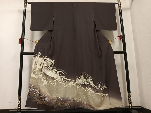 平和屋着物●豪華色留袖　友禅　浜松風景文　暈し染め　金彩　正絹　逸品　AABG8487ph｜平和屋