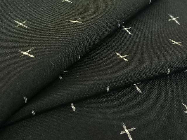 平和屋着物▽上質な紬　単衣　十字絣　黒地　正絹　逸品　AABH5674jh｜平和屋