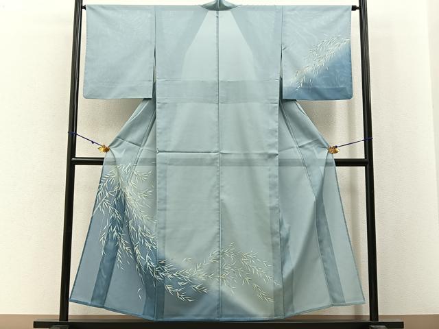 平和屋着物*夏物 訪問着 絽 枝垂れ柳 暈し染め 銀彩 洗える着物 BAAX6878hj|平和屋