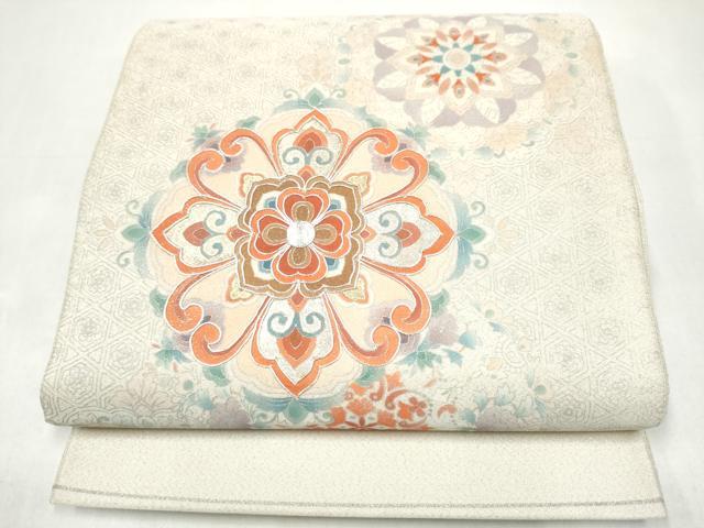 平和屋着物●太鼓柄袋帯　駒刺繍　綴れ　正倉院花文　金彩　正絹　逸品　CABJ5151hy｜平和屋