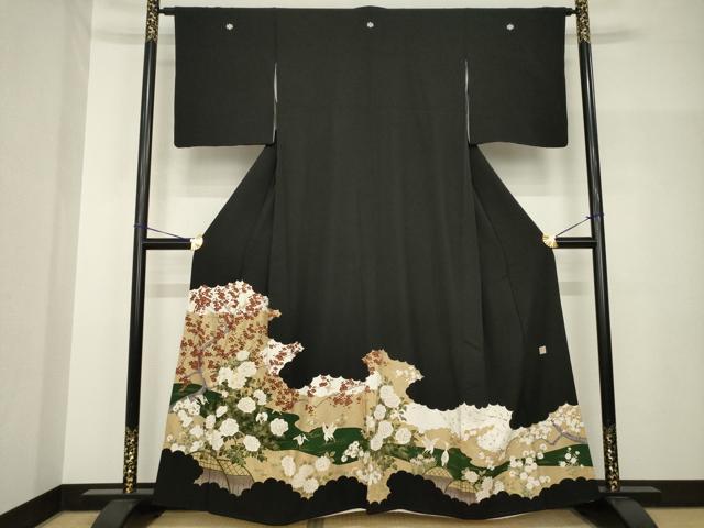 平和屋着物●豪華黒留袖 作家物 花蝶文 金彩 正絹 逸品 AABH7020ck