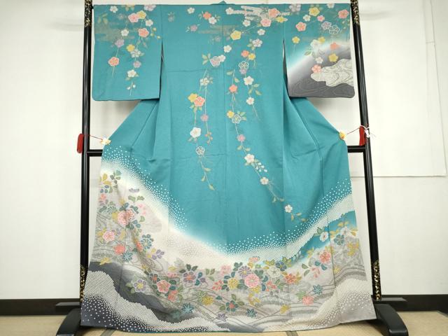平和屋着物●訪問着　絞り　竜田川草花文　暈し染め　金彩　正絹　逸品　AABK4547cs｜平和屋