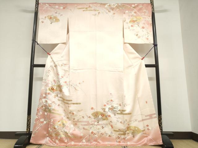 平和屋着物●訪問着　作家物　駒刺繍　扇面草花文　暈し染め　金彩　正絹　逸品　DABI2045ud｜平和屋