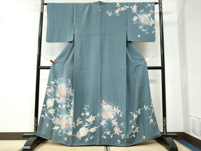 平和屋着物●訪問着　駒刺繍　牡丹飛鶴花唐草文　蛍暈し　金彩　正絹　逸品　CABI2796yc｜平和屋