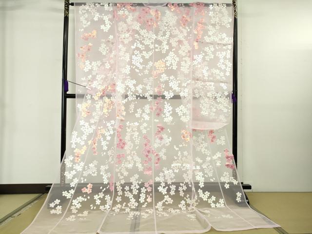 長閑やかさ屋中央局＊飛び切り 夏物 お引きずり・お引き摺り・引き振袖 オーガンディー 舞桜 銀彩 たとう紙付き添い人 珠玉 DZAB6569kh6