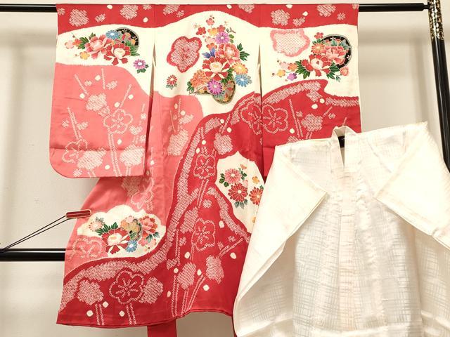 長閑やかさ屋御召しもの[]七五三 うしろ帯 ３歳 祝着 参身 長襦袢(袷)仕掛ける 絞り 割れ易い文 金彩 箱付き添い人 珠玉 DABC5103ma