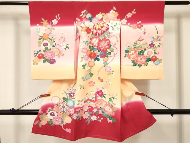 長閑やかさ屋御召しもの[]お宮参り うしろ帯 祝着 産着 初着 のしめ 鞠花文 暈し染め 箱付き添い人 珠玉 未当て嵌める DABC5107ma