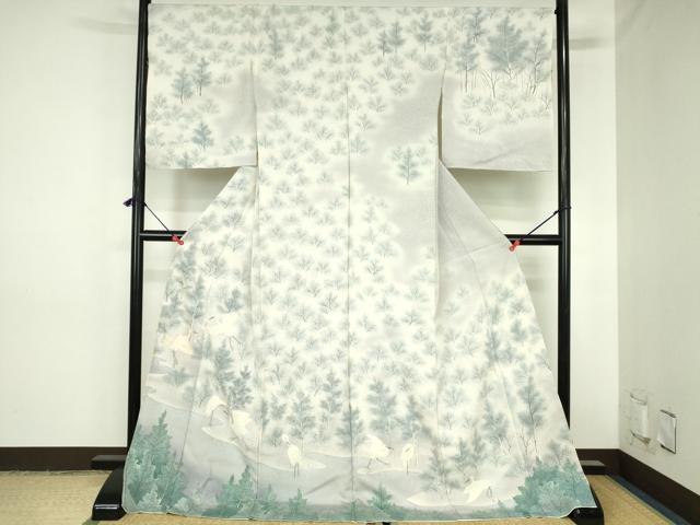 平和屋着物●訪問着　白鷺　シラサギ　暈し染め　仮絵羽　正絹　逸品　未使用　DABH0736op｜平和屋