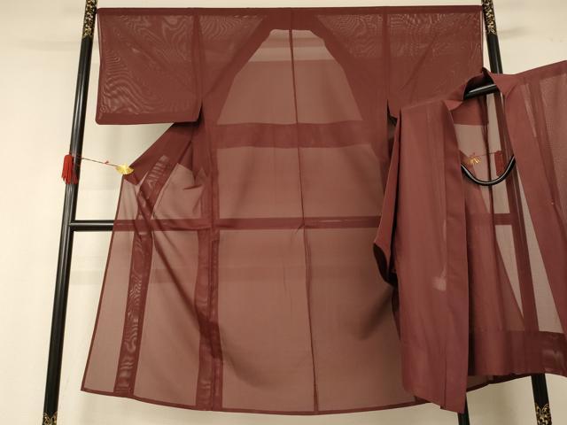 長閑やかさ屋御召しもの＊夏物 成人男性 色無地 合奏団 絽 セピア色 正絹 珠玉 AABG5526jd