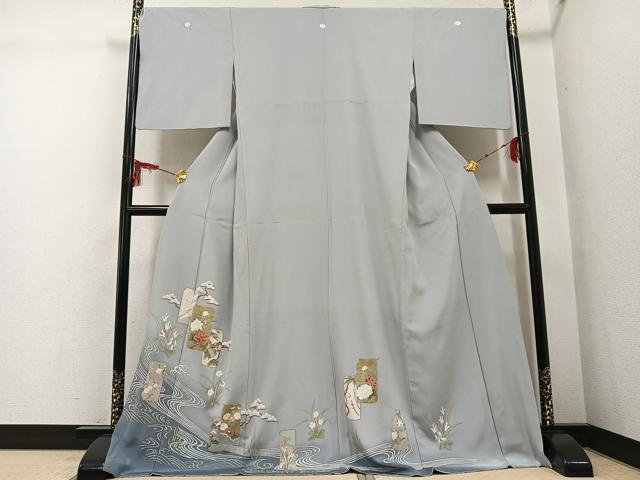 平和屋着物●豪華色留袖 駒刺繍 色紙立波草花文 金銀彩 正絹 逸品 AABG6531ph|平和屋