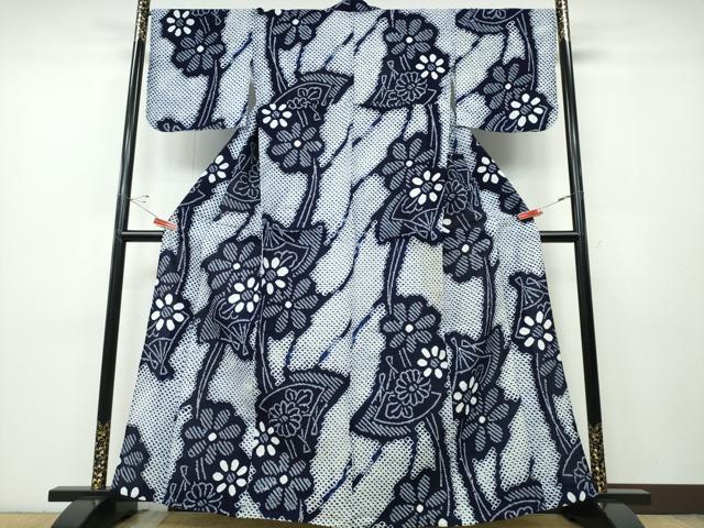 平和屋着物∴夏物 浴衣 有松鳴海絞り 流水扇花文 綿 逸品 CABD2573ng|平和屋