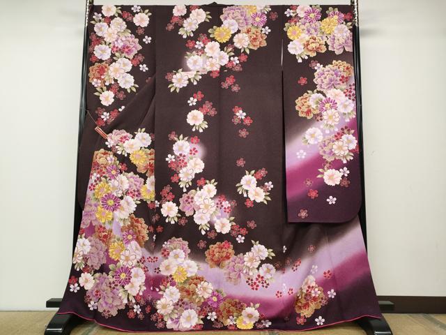 長閑やかさ屋御召しもの●晴れ晴れしい振袖 刺しゅう 舞花文 暈し染め 銀通し地 京都きもの友禅 正絹 珠玉 CABD7314ut