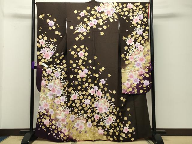 長閑やかさ屋御召しもの●晴れ晴れしい振袖 刺しゅう 舞桜花文 暈し染め 金彩 正絹 珠玉 CABD8819gh