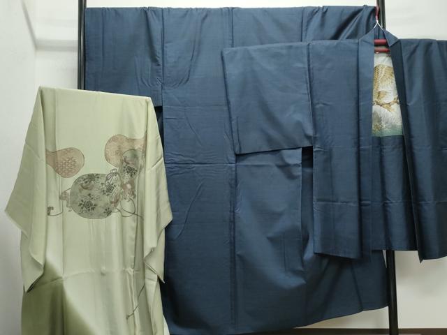 長閑やかさ屋御召しもの●成人男性 発祥地大島紬 合奏団・長襦袢書き割り 100亀甲 総端っこ 羽裏：鷹 正絹 珠玉 CABE2034yc