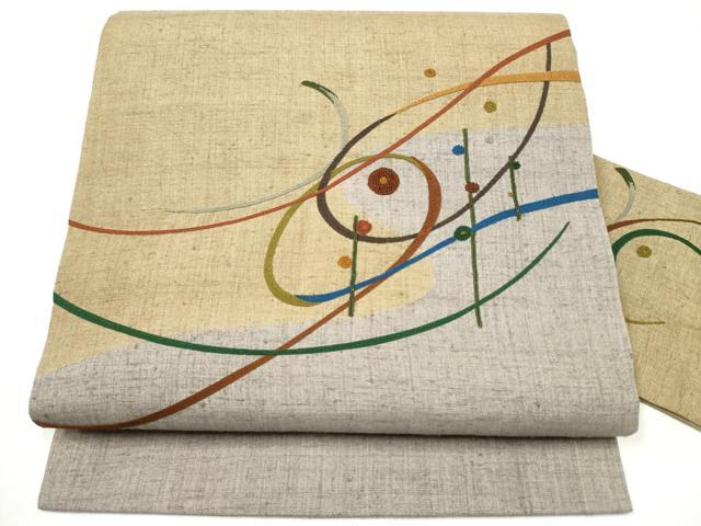 平和屋着物●中国三大刺繍　総相良刺繍　九寸名古屋帯　紬地　幾何学文様　正絹　逸品　CABI0280hy｜平和屋
