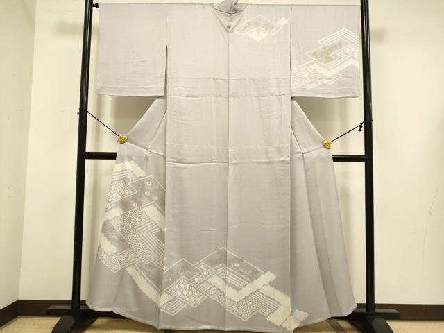 長閑やかさ屋御召しもの▽短い訪問着 単衣 絞り 刺しゅう 吉祥花文 金彩 正絹 珠玉 DABE9756du