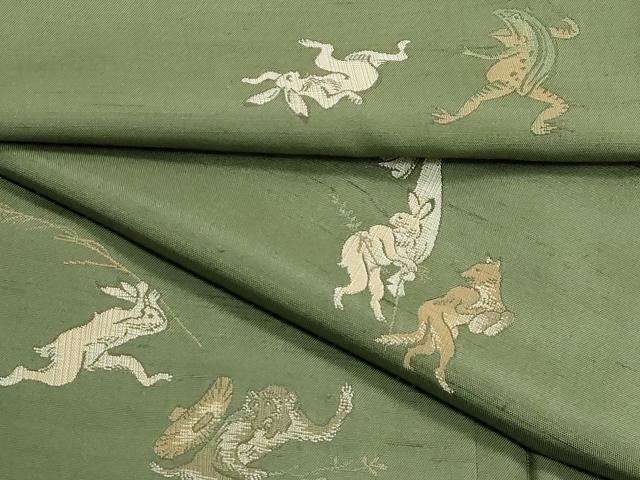 平和屋着物●極上　京の名門・菱屋六右ェ門　紬　鳥獣戯画　海松色地　逸品　CZAA5386s6｜平和屋
