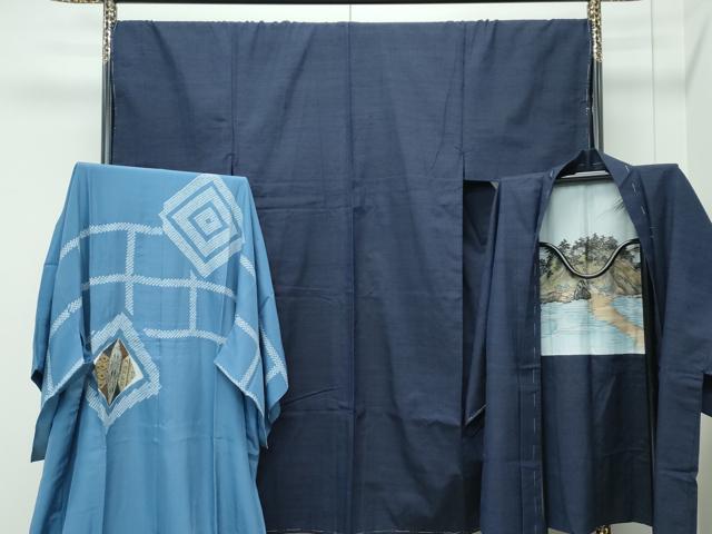 長閑やかさ屋御召しもの●御前上等 成人男性 紬 合奏団 長襦袢書き割り 濃紺色地 珠玉 未当て嵌める CZAA5400s6
