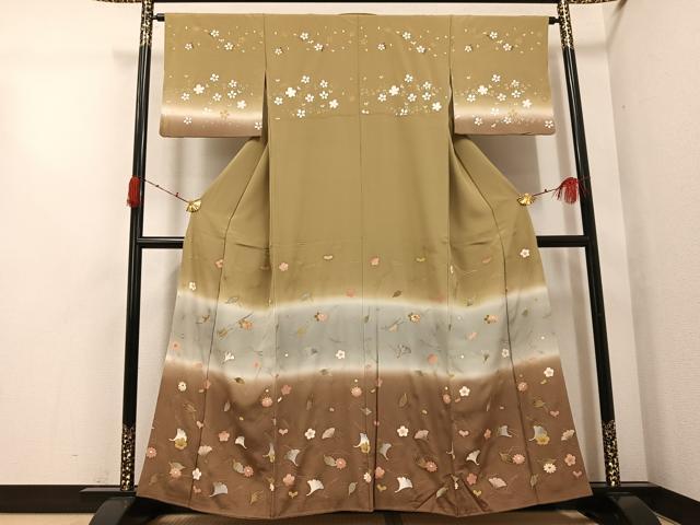 平和屋着物●訪問着 駒刺繍 草花文 暈し染め 金銀彩 正絹 逸品 AABG9521ph|平和屋