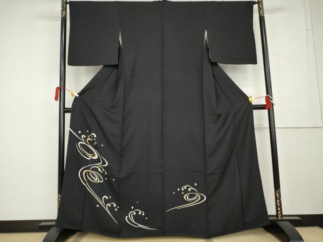 平和屋着物●訪問着　立波文　黒地　金彩　正絹　逸品　AABL1018cs｜平和屋