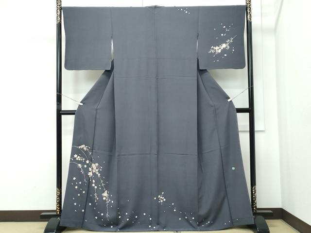 長閑やかさ屋御召しもの●飛び切り 本加賀友禅絵描き 松島由美 短い訪問着 枝花文 墨色地 珠玉 CZAA5435s6