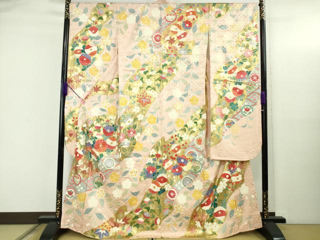 長閑やかさ屋中央局●御前上等 築き上げる460年・千總 振袖 駒刺しゅう 吉祥花文 薄べったい虹色地 金彩 小田急バス発着場取りまわし 珠玉 DZAB5138kh6