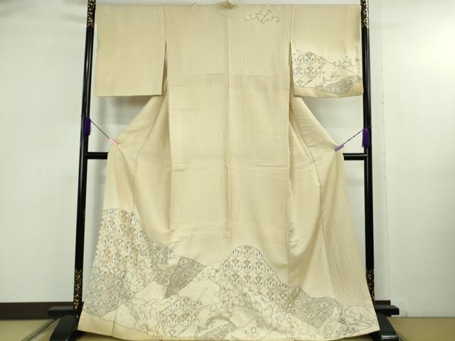 長閑やかさ屋中央局●より良い 中国三大刺しゅう スワトウ刺しゅう 汕頭刺繍 総刺しゅう 短い訪問着 切嵌花鳥文 蒸栗色地 暈し染め 金糸 珠玉 DZAB5167kh6