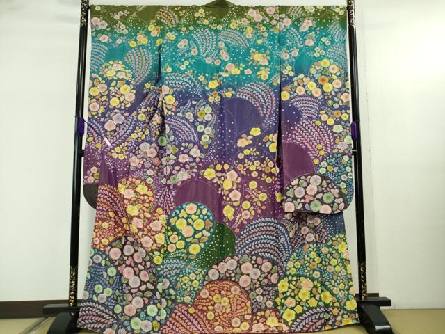 長閑やかさ屋中央局●より良い 振袖 辻が花 暈し染め 金通し地 珠玉 DZAB5244kh6