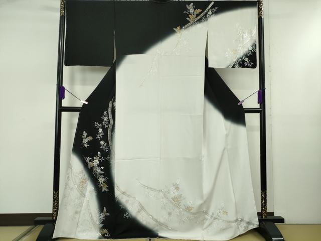 長閑やかさ屋中央局●御前上等 短い訪問着 伝達ルート石ころ 顕花植物文 暈し染め 白花色地 現ナマ彩 珠玉 未当て嵌める DZAB5468kh6