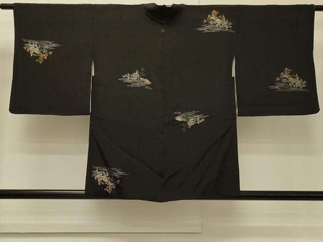平和屋着物#羽織 寿光織 立波風景文 黒地 金銀糸 正絹 逸品 CABH7119in|平和屋
