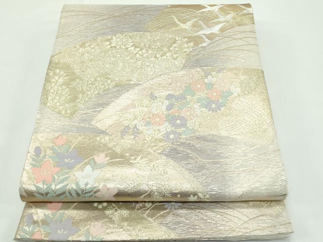 長閑やかさ屋お召しもの＊夏物 六通柄袋帯 西洋紙顕花植物飛鶴文 現ナマ糸 正絹 珠玉 CABG7381rv